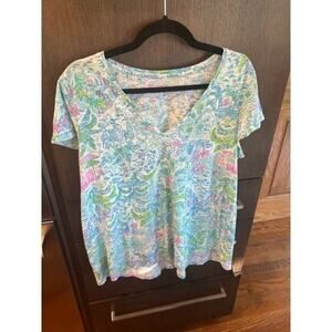 Lilly Pulitzer Womens Etta What A Lovely Place V Neck T-Shirt XL